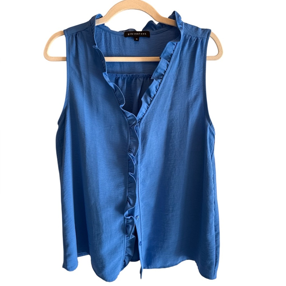 NWOT GibsonLook Blue Sleeveless Ruffle Top Size M